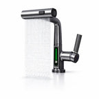 Mitigeur Robinet cascade LED avec affichage digital de température 38°C, finition acier brossé