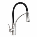 Mitigeur Robinet de cuisine mitigeur chromé avec bec flexible noir et douchette extractible