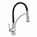 Mitigeur Robinet de cuisine mitigeur chromé avec bec flexible noir et douchette extractible