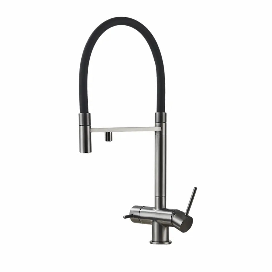 Robinet de Cuisine 3 Voies en Laiton avec Double Bec couleur gris mat
