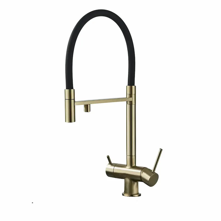 Robinet de Cuisine 3 Voies en Laiton avec Double Bec couleur or
