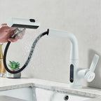 Mitigeur Robinet cascade blanc avec douchette extractible et affichage digital LED 25°C