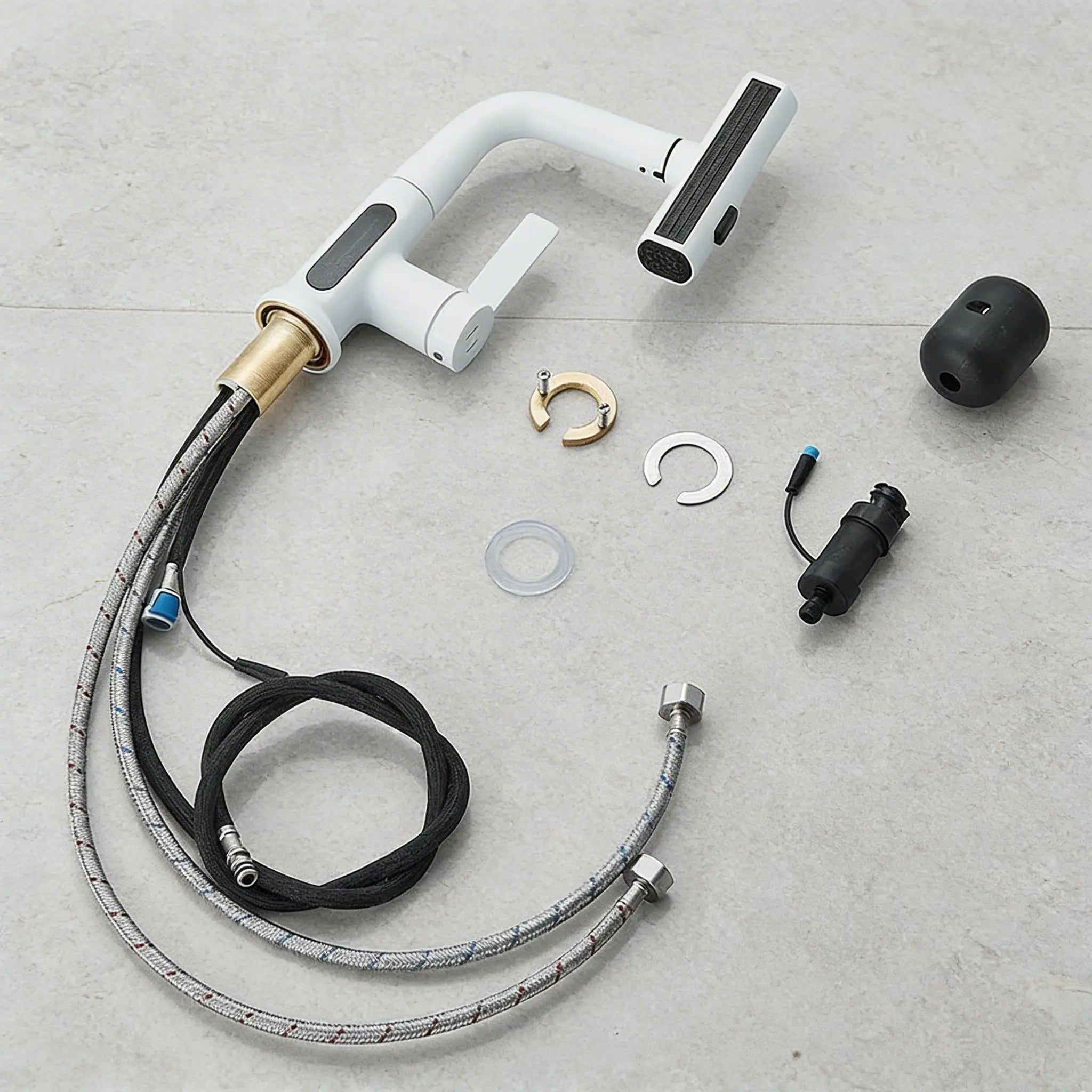 Kit complet mitigeur robinet cascade avec flexible, raccords et système d’alimentation LED