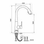 dimensions Robinet de Cuisine en Inox avec Douchette Extractible 
