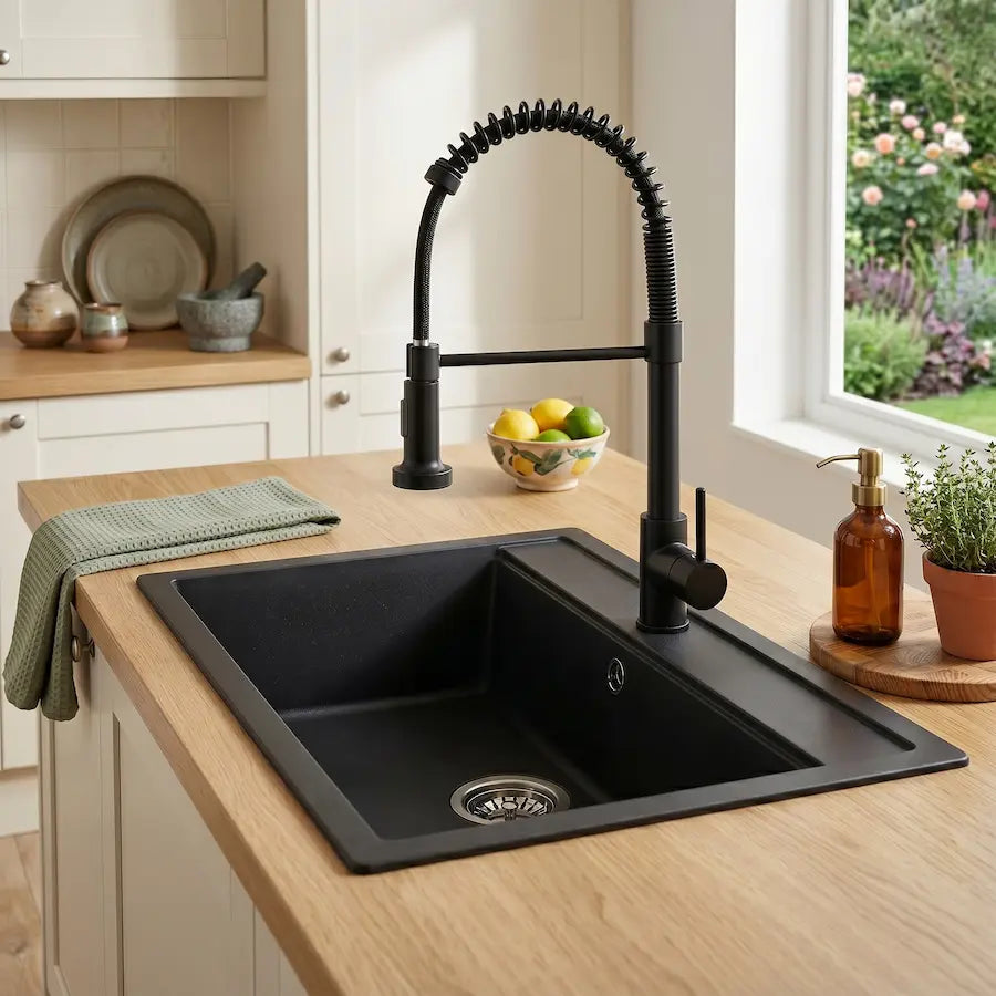 Robinet de Cuisine en Laiton avec Douchette couleur noir évier moderne