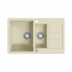 Évier de Cuisine en Granit Composite Double Bac avec Égouttoir Réversible couleur beige