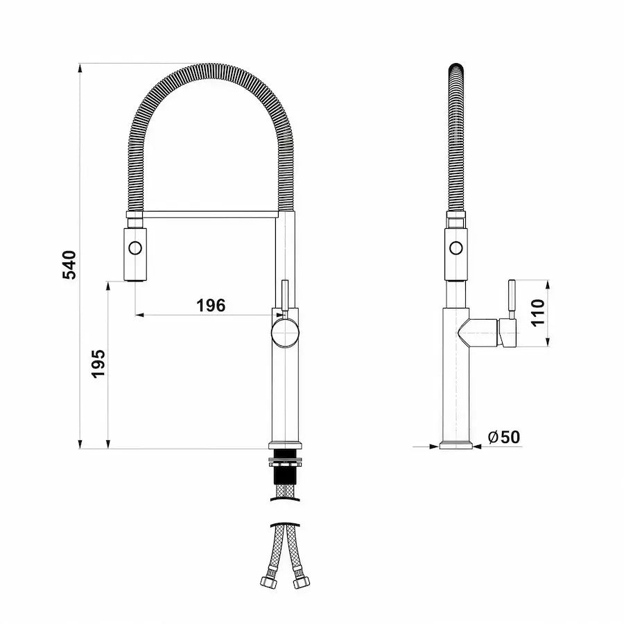 dimensions Robinet de Cuisine avec Douchette en Laiton Design Contemporain