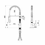 dimensions Robinet de Cuisine Design en Laiton avec Douchette