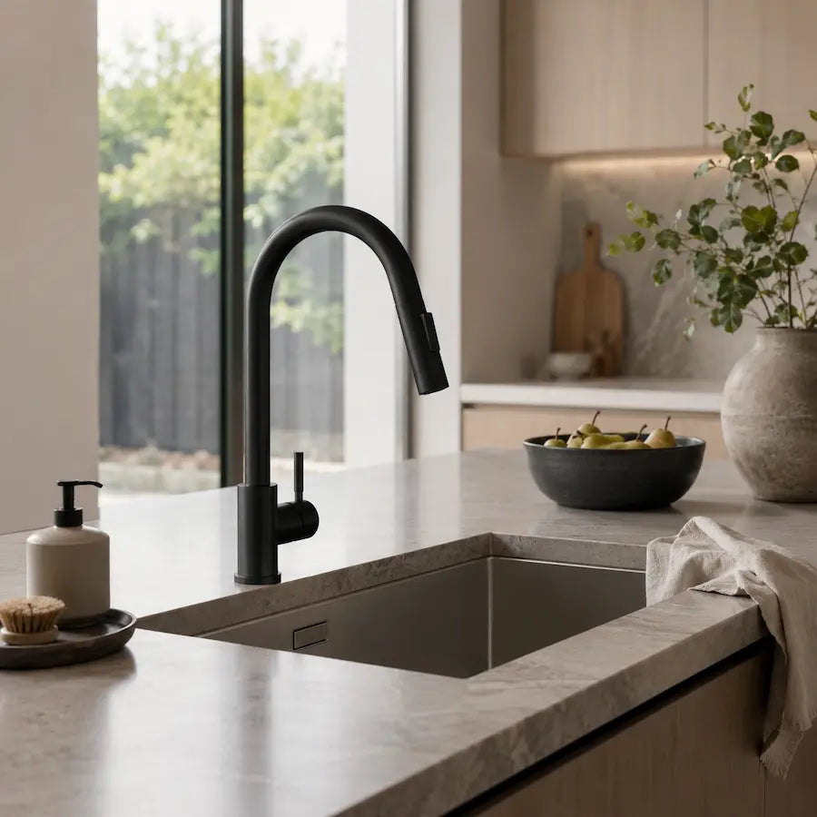Robinet de Cuisine à Activation Tactile avec Douchette Extractible couleur noir évier
