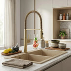 Robinet de Cuisine avec Douchette en Laiton Design Contemporain couleur or évier moderne