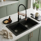 Robinet de Cuisine Design en Laiton avec Douchette couleur cuivre et noir évier