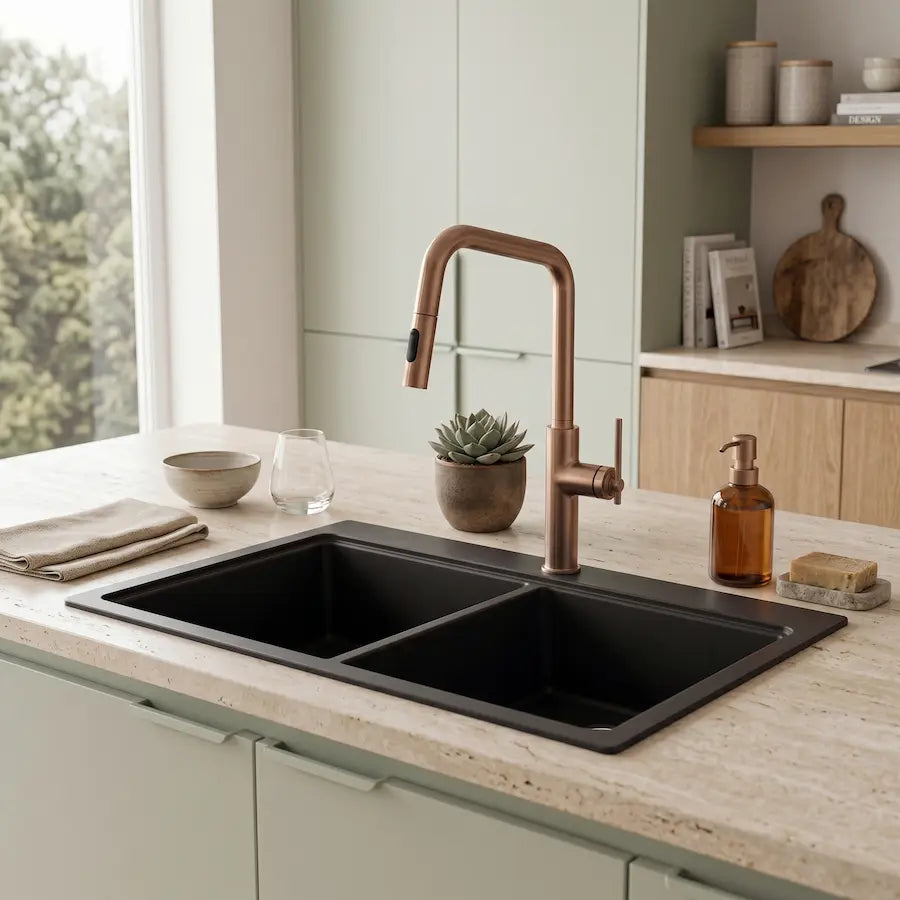 Robinet de Cuisine avec Douchette au Design Contemporain couleur rose évier moderne